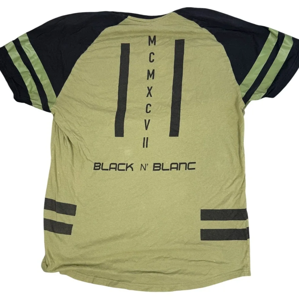 Black N Blanc BLK97 T Shirt Mens XL Green Black Graphic Raglan Short Sleeve Tee - Picture 5 of 12
